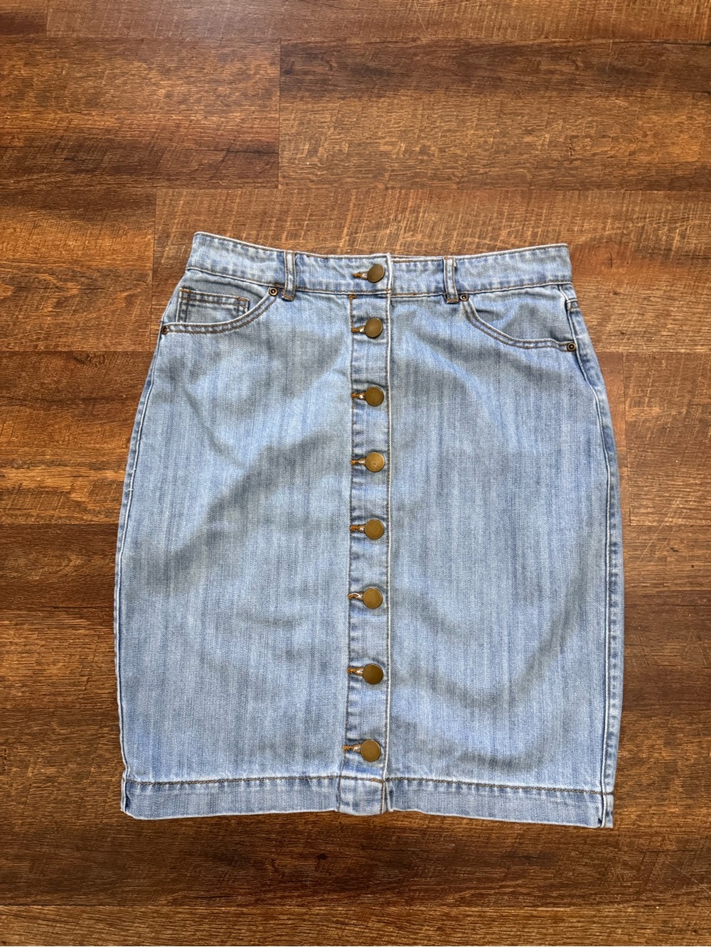 Forever 21 Light Wash Button Front Denim Skirt Y2K High Rise Size Large